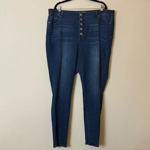 ELOQUII Gena Fit Peach Lift Button Fly Jeans, Size 22 Dark Wash